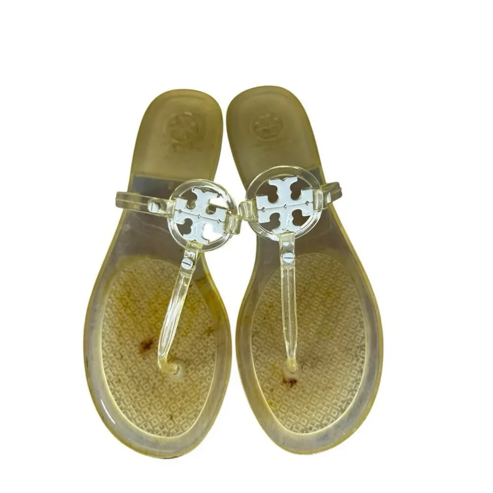 Tory Burch Yellow Clear Jelly Miller Sandals Size 8 Logo Thong Flip Flops